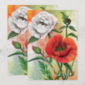 Rode witte klaprozen Valentijnsdag Kaart (Voorkant / Achterkant)