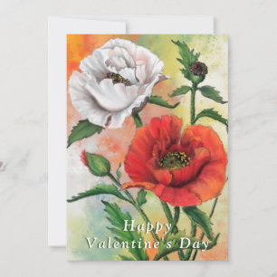 Rode witte klaprozen Valentijnsdag Kaart