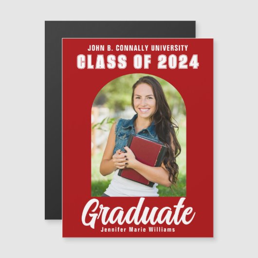 Rode Witte Klasse van 2025 Foto Afstuderen Magnet (Voorkant / Achterkant)