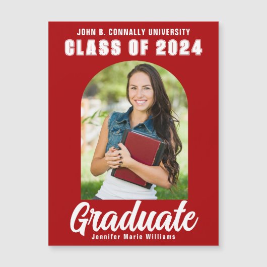 Rode Witte Klasse van 2025 Foto Afstuderen Magnet (Voorkant)