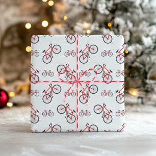 Rode Witte Klassiek Fiets Patroon Kerstmis Cadeaupapier