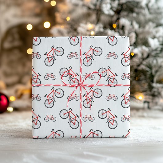 Rode Witte Klassiek Fiets Patroon Kerstmis Cadeaupapier