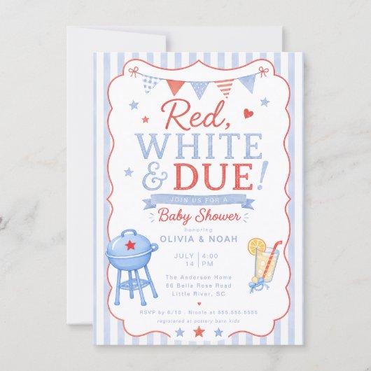 Rode Witte & Komende BBQ Baby Shower Uitnodiging (Voorkant)