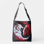 Rode Witte Kosmische Wolf Krijger Crossbody Tas (Achterkant)