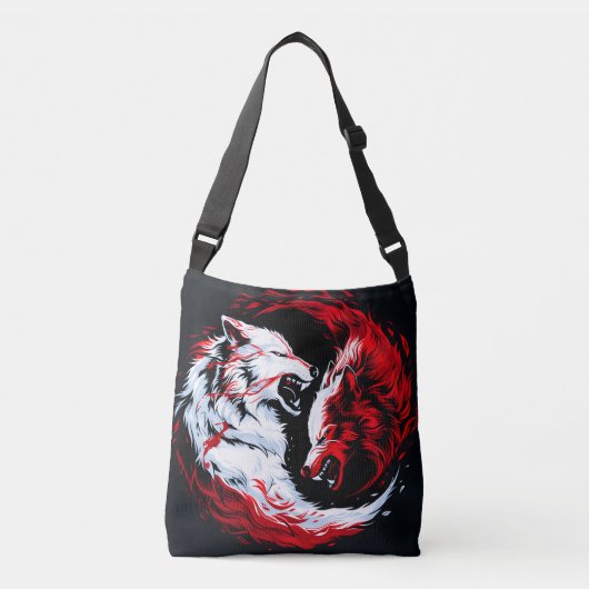 Rode Witte Kosmische Wolf Krijger Crossbody Tas (Voorkant)