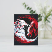 Rode Witte Kosmische Wolf Krijger Feestdagenkaart (Staand voorkant)