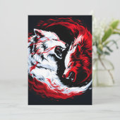 Rode Witte Kosmische Wolf Krijger Feestdagenkaart (Staand voorkant)