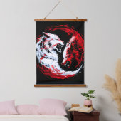 Rode Witte Kosmische Wolf Krijger Hangend Wandkleed (Slaapkamer)