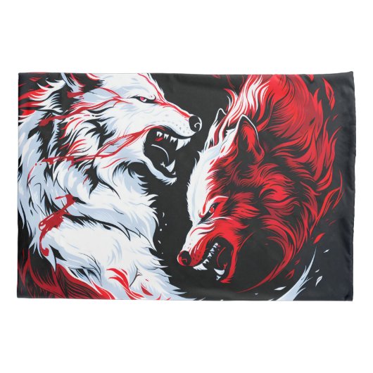 Rode Witte Kosmische Wolf Krijger Kussensloop (Achterkant)