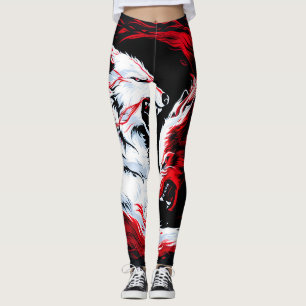 Rode Witte Kosmische Wolf Krijger Leggings
