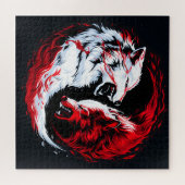 Rode Witte Kosmische Wolf Krijger Legpuzzel (Horizontaal)