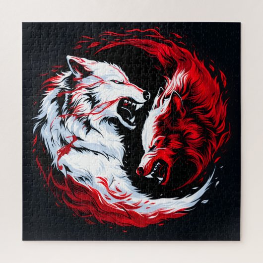 Rode Witte Kosmische Wolf Krijger Legpuzzel (Verticaal)