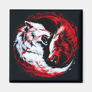 Rode Witte Kosmische Wolf Krijger Magneet