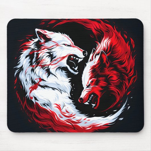Rode Witte Kosmische Wolf Krijger Muismat (Voorkant)