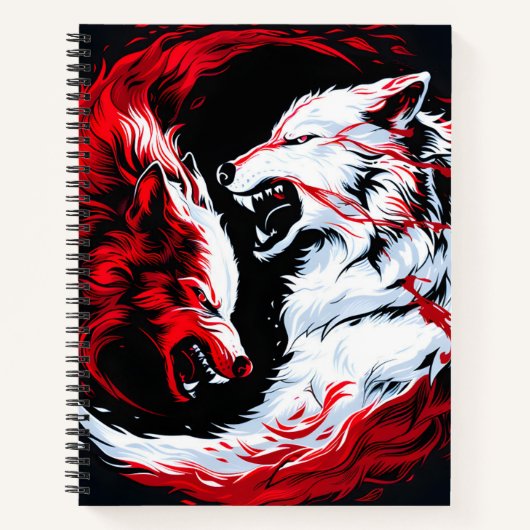 Rode Witte Kosmische Wolf Krijger Notitieboek (Voorkant)
