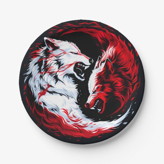 Rode Witte Kosmische Wolf Krijger Papieren Bordje (Voorkant)