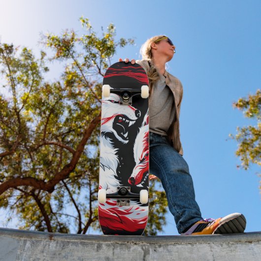 Rode Witte Kosmische Wolf Krijger Persoonlijk Skateboard (Buiten 1)