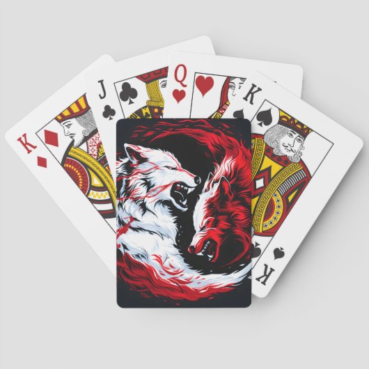 Rode Witte Kosmische Wolf Krijger Pokerkaarten (Achterkant)