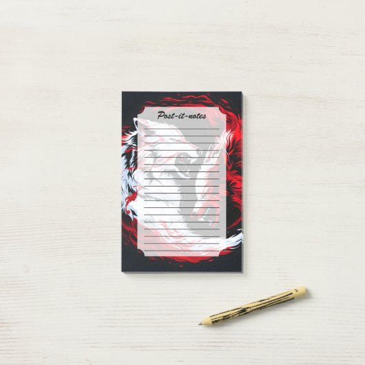 Rode Witte Kosmische Wolf Krijger Post-it® Notes (Op bureau)