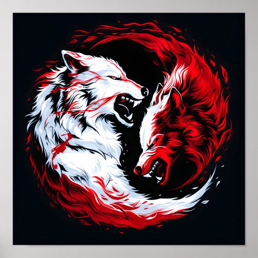 Rode Witte Kosmische Wolf Krijger Poster (Voorkant)