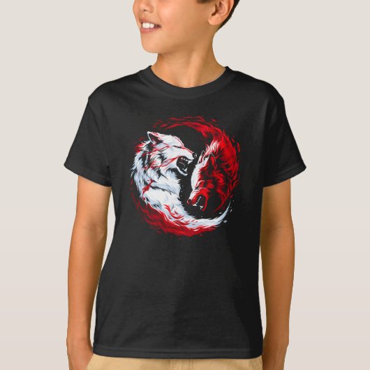 Rode Witte Kosmische Wolf Krijger T-shirt (Voorkant)