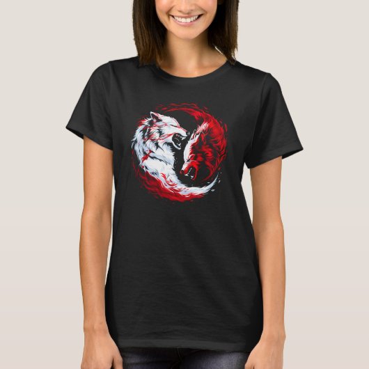 Rode Witte Kosmische Wolf Krijger T-shirt (Voorkant)