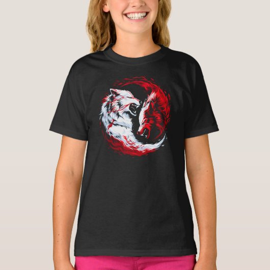 Rode Witte Kosmische Wolf Krijger T-shirt (Voorkant)