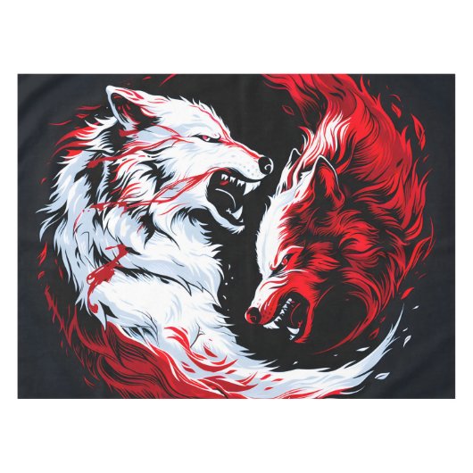 Rode Witte Kosmische Wolf Krijger Tafelkleed (Voorkant (Horizontaal))