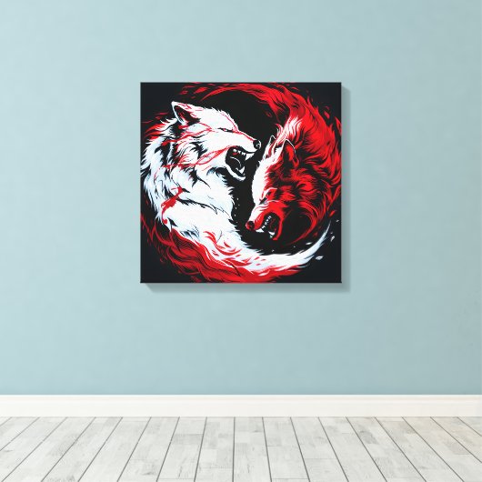 Rode Witte Kosmische Wolfkrijger Canvas Afdruk (Insitu (Houten vloer))