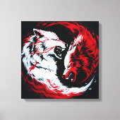 Rode Witte Kosmische Wolfkrijger Canvas Afdruk (Voorkant)