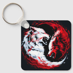 Rode Witte Kosmische Wolfkrijger Sleutelhanger