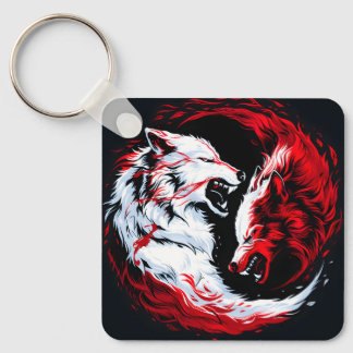 Rode Witte Kosmische Wolfkrijger Sleutelhanger