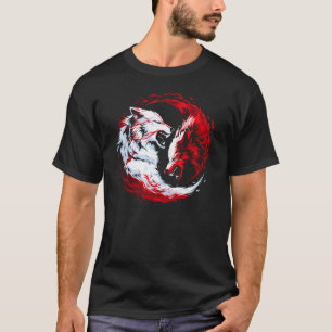 Rode Witte Kosmische Wolfkrijger T-shirt