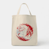 Rode Witte Kosmische Wolfkrijger Tote Bag (Achterkant)