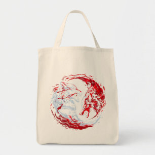 Rode Witte Kosmische Wolfkrijger Tote Bag