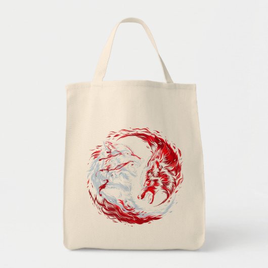 Rode Witte Kosmische Wolfkrijger Tote Bag (Voorkant)