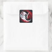 Rode Witte Kosmische Wolfkrijger Vierkante Sticker (Tas)