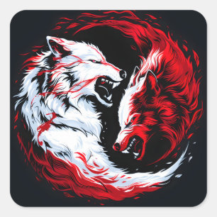 Rode Witte Kosmische Wolfkrijger Vierkante Sticker