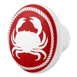 Rode Witte Krab Touw Kust- Nauutieme Cottage Keramische Knop