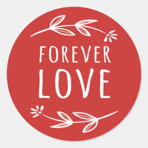 Rode & Witte Laurierblad Oneindige Liefde Trouwfee Ronde Sticker