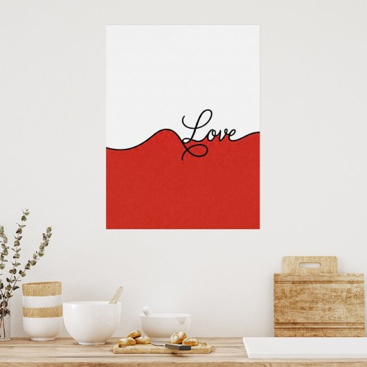 Rode & Witte Liefde Cursieve Muurprint Poster (Keuken)