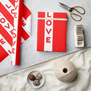 Rode witte lijnen liefde cadeaupapier