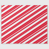 Rode witte lijnen Stippen kerst Cadeaupapier (Vlak)