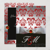 RODE WITTE LINT & ZWARTE DAMAST MONOGRAM Ruby Kaart (Voorkant / Achterkant)
