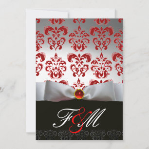 RODE WITTE LINT & ZWARTE DAMAST MONOGRAM Ruby Kaart