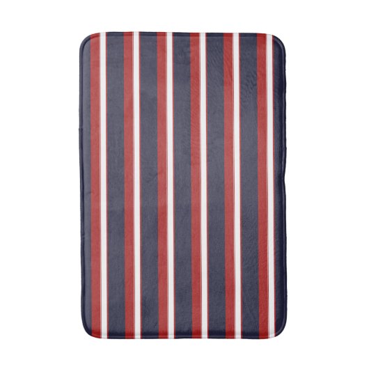 Rode Witte Marine Blauwe Stripes Nautische Stripe Badmat (Voorkant Verticaal)