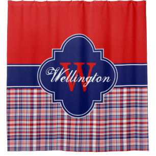 Rode Witte Marineblauwe Madras Plaid 1ICB Lint Naa Douchegordijn