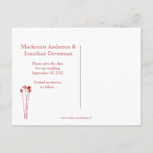 Rode Witte Mason Jar Floral Bewaar de datum Aankondigingskaart (Achterkant)