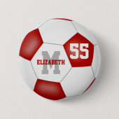 rode witte meisjes voetbal gepersonaliseerd ronde button 5,7 cm (Voorkant)