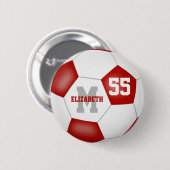 rode witte meisjes voetbal gepersonaliseerd ronde button 5,7 cm (Voorkant /achterkant)